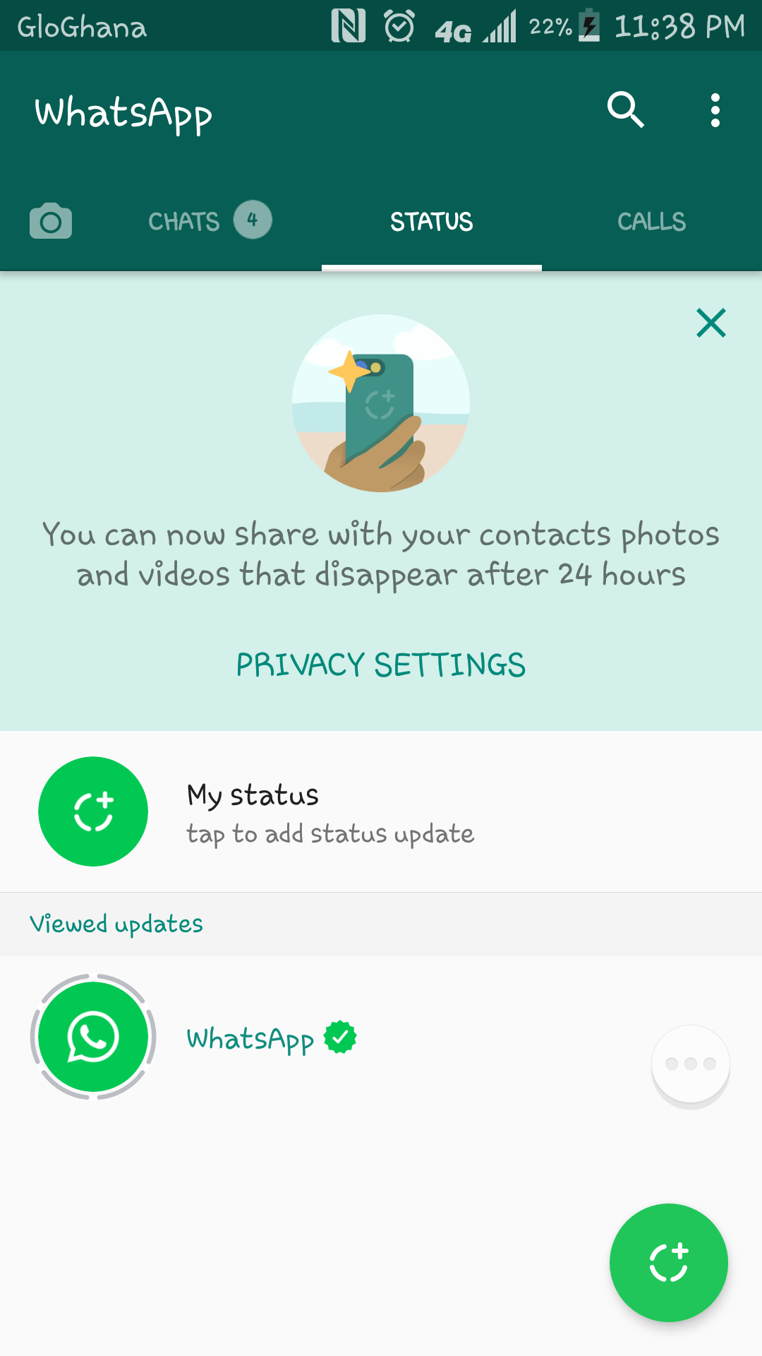 When you first get the status feature in the whatsapp update