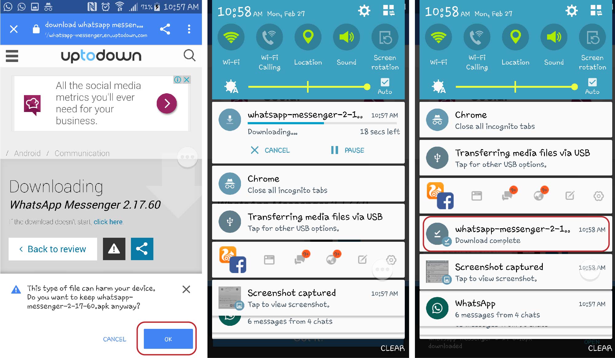 5.Open your smartphone browser and go to this link. It leads to WhatsApp version 2.17.60. Download V2.17.60 APK file.
