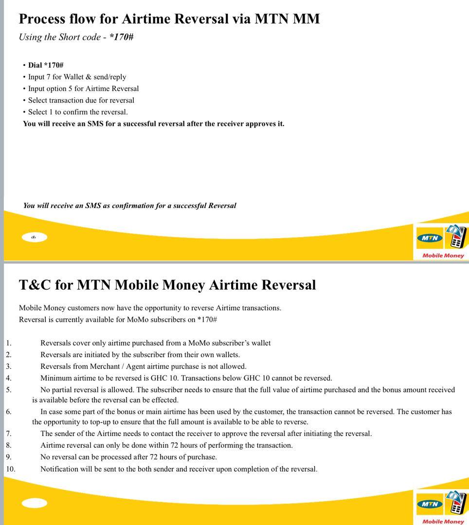 The MTN Mobile money reversal allows you to convert airtime wrongly sent back into cash.